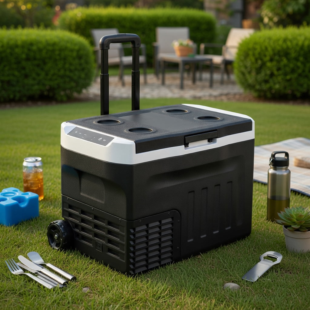 Spaco 12V Car Refrigerator 32QT with Touch Panel and Removable Divider-M, Camping Cooler for Patio, Garden, Backyard, Black