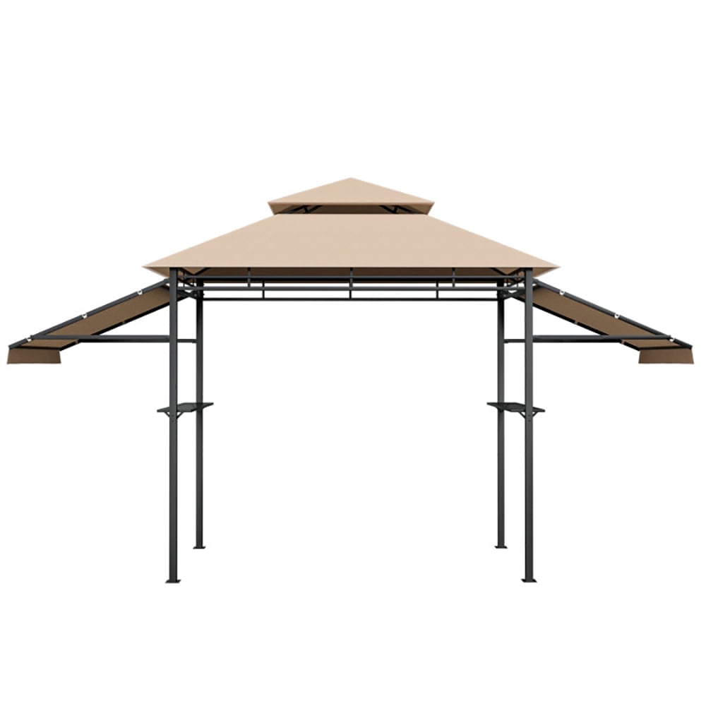 Spaco 13.5 x 4 Feet Patio BBQ Grill Gazebo Canopy with Dual Side Awnings-Beige, Party Tent for Outside Party Waterproof Tent BBQ Shelter