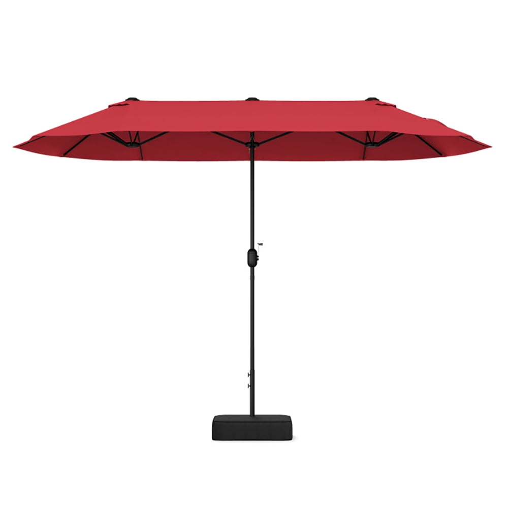 Spaco 13 Feet Double-Sided Patio Twin Table Umbrella with Crank Handle-Wine, Patio Offset Umbrella with Easy Tilt Adjustment, Outdoor Cantilever Hanging Umbrella