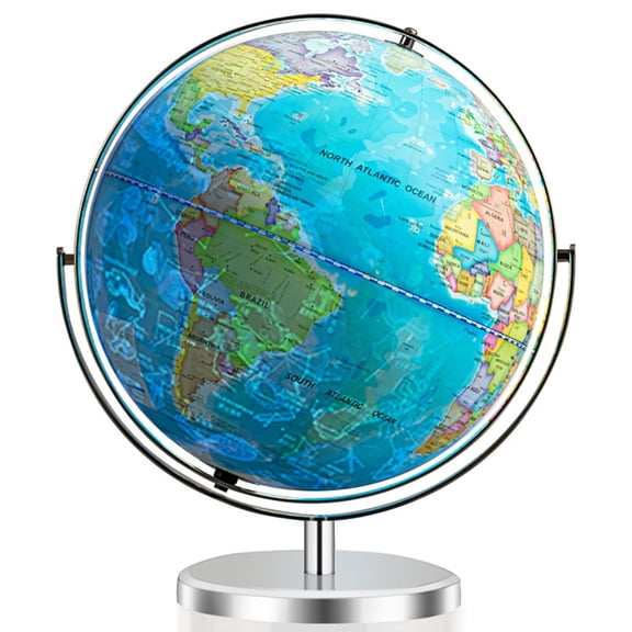Spaco 13 inch Illuminated World Globe 720 Rotating Map, World Globe with LED Light for Kids Learning, Educational Interactive Globe Toy, Earth Globe Gifts for Boys Girls, Blue
