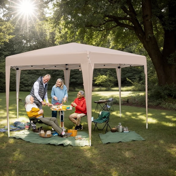 Spaco 13 x 11.5 FT Hexagonal Pop-Up Height Adjustable Canopy Tent, Canopy with Dressed Legs for Patio, Garden, Backyard, Brown