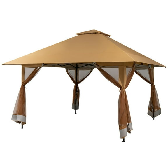 Spaco 13 x 13 Feet Pop-up Instant Canopy Tent with Mesh Sidewall-Coffee, Roof Hardtop Galvanized Steel Top Canopy, Patio Heavy Duty Gazebo for Deck, Backyard