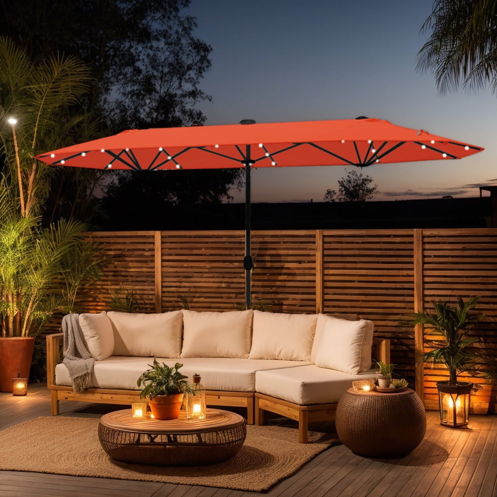 Spaco 13FT Double-sided Patio Umbrella, Outdoor Shade with Solar Lights, Orange