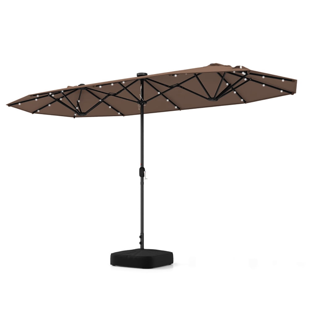 Spaco 13FT Double-sided Patio Umbrella with Solar Lights for Garden Pool Backyard-Coffee, Patio Offset Umbrella with Easy Tilt Adjustment, Outdoor Cantilever Hanging Umbrella