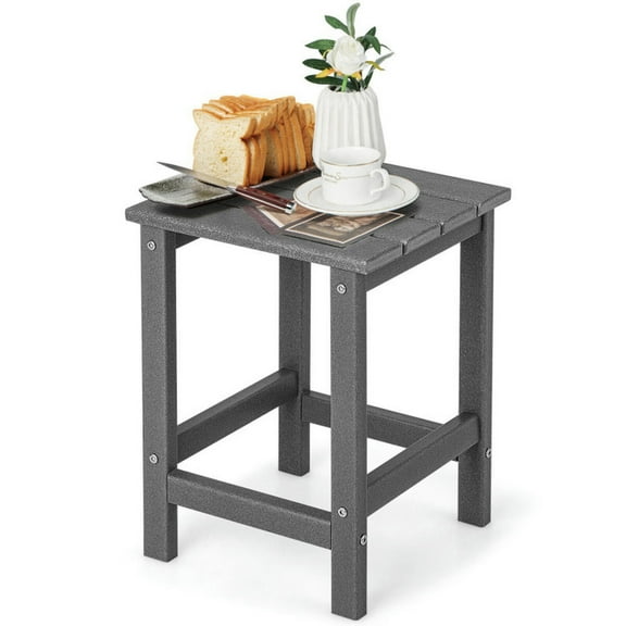 Spaco 14 Inch Square Weather-Resistant Adirondack Side Table, Outdoor Square Fade-Resistant HDPE Side Table, Practical Side Table for Outdoor as Garden, Patio, Gray