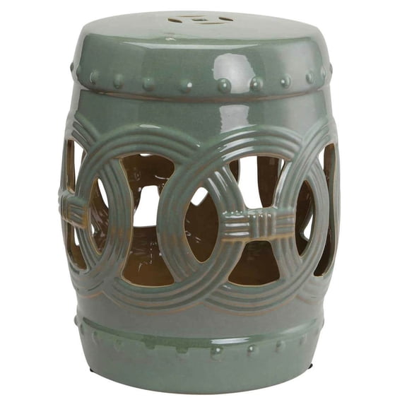 Spaco 14" x 17" Ceramic Garden Stool with Double-Coin Knotted Ring Design & Strong Glazed Material, Decorative Stool for Outdoor as Backyard, Lawn, Garden, Green