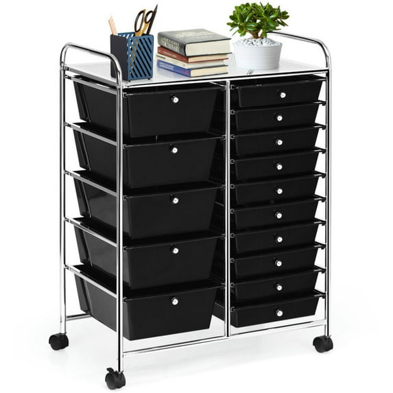 Spaco 15-Drawer Utility Rolling Organizer Cart Multi-Use Storage-Black, Craft Organizers and Storage, Multipurpose Organizer Cart for Home, Office, School