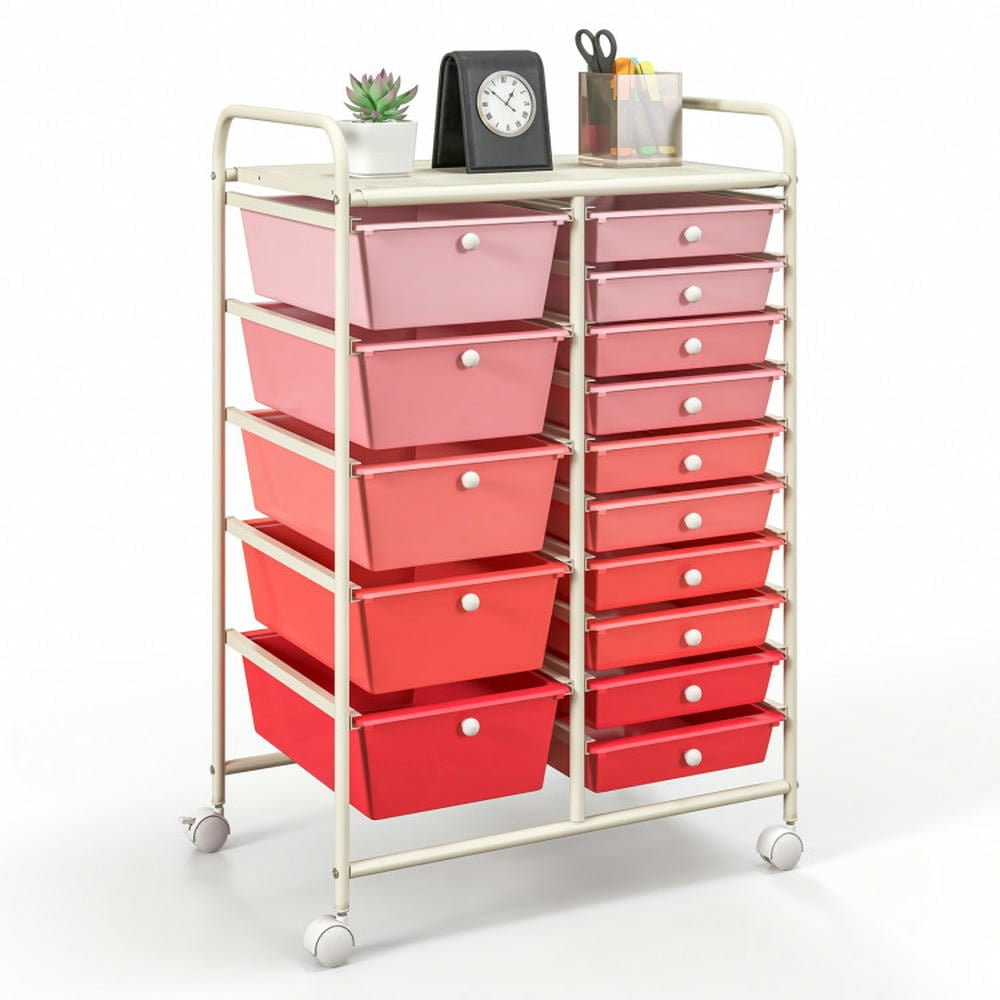 Spaco 15-Drawer Utility Rolling Organizer Cart Multi-Use Storage-Gradient Pink, Craft Organizers and Storage, Multipurpose Organizer Cart for Home, Office, School