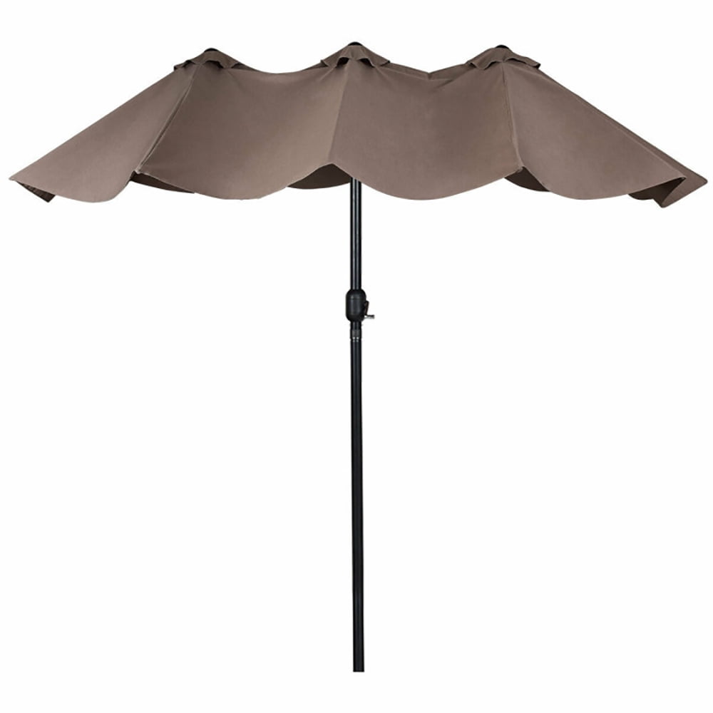 Spaco 15 Feet Double-Sided Outdoor Patio Umbrella with Crank without Base-Beige, Outdoor Table Umbrella, Yard Umbrella, Market Umbrellas for Outdoor Patio Backyard Garden Lawn Sun Shade