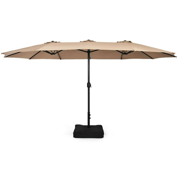 Spaco 15 Feet Double-Sided Twin Patio Umbrella with Crank and Base-Brown, Outdoor Table Umbrella, Yard Umbrella, Market Umbrellas for Outdoor Patio Backyard Garden Lawn Sun Shade