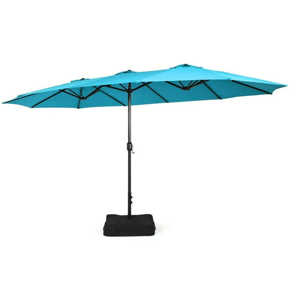 Spaco 15 Feet Double-Sided Twin Patio Umbrella with Crank and Base-Turquoise, Outdoor Table Umbrella, Yard Umbrella, Market Umbrellas for Outdoor Patio Backyard Garden Lawn Sun Shade