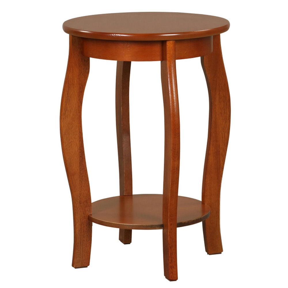 Spaco 15 Inch 2-Tier Round End Table with Storage Shelf-Walnut, Nightstand Small Side Table, End Table for Bedroom Living Room Spaco 15 Inch 2-Tier Round End Table with Storage Shelf-Walnut, Nightstand Small Side Table, End Table for Bedroom Living Room