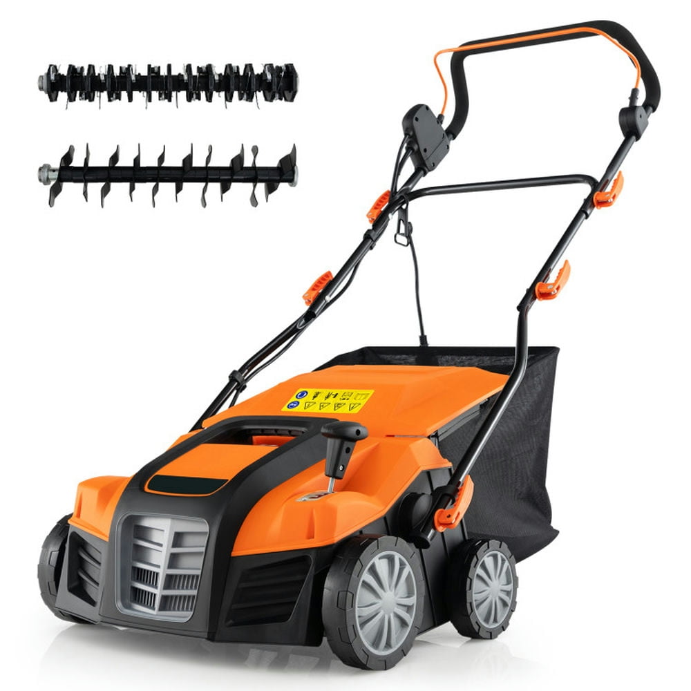 Spaco 16-Inch Electric Lawn Dethatcher and Scarifier with Collection Bag-Orange