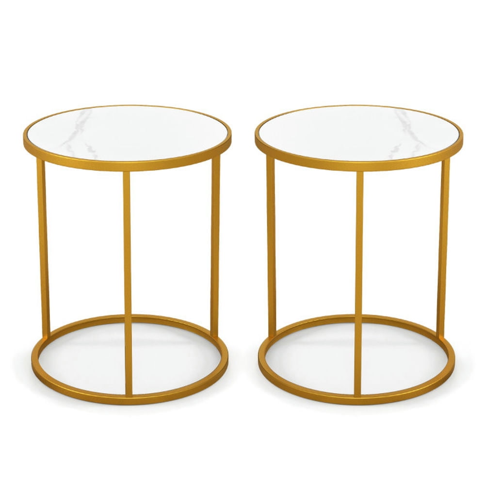 Spaco 16 Inch Marble Top Round Side Table with Golden Metal Frame for Living Room Bedroom-Set of 2, Nightstand Small Side Table, End Table for Bedroom Living Room Spaco 16 Inch Marble Top Round Side Table with Golden Metal Frame for Living Room Bedroom-Set of 2, Nightstand Small Side Table, End Table for Bedroom Living Room