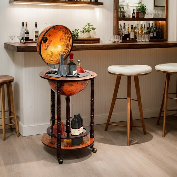 Spaco 16th Century Wood Globe Wine Bar Stand, Century Italian Replica Globe Bar, Liquor Bottle Shelf: Stylish Wine Storage