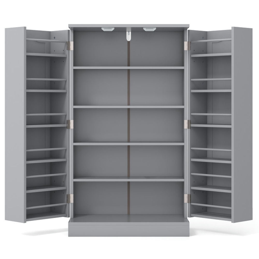 Spaco 17-Tier Kitchen Pantry Cabinet with 2 Doors and 6 Adjustable Shelves-Gray, Cabinet to Storage Book, Shoes and Clothes Spaco 17-Tier Kitchen Pantry Cabinet with 2 Doors and 6 Adjustable Shelves-Gray, Cabinet to Storage Book, Shoes and Clothes