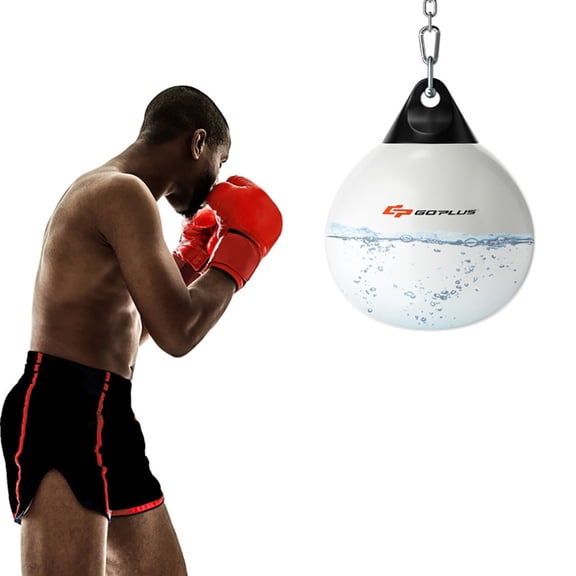 Spaco 18 Inch 110 Pound Heavy Punching Water Aqua Bag with Adjustable Metal Chain-White, Heavy Punching Bag with Adjustable Metal Chain, Water Injection Hose, Boxing Training Bag