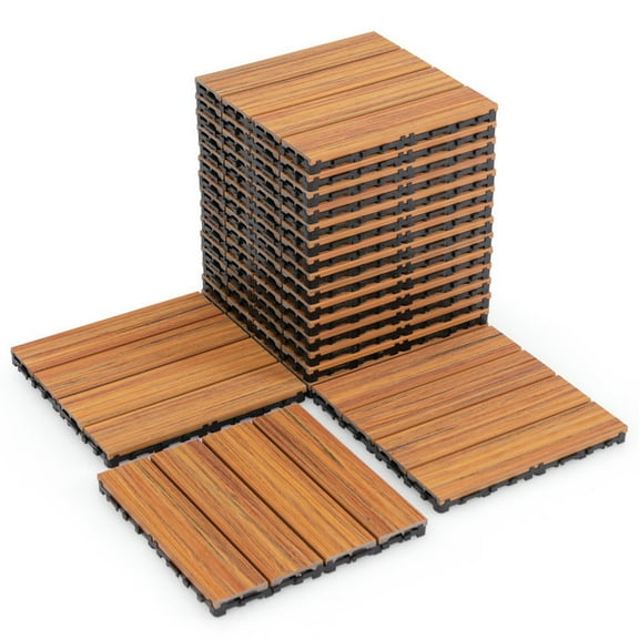 Spaco 18-Piece 12 x 12 Inch Interlocking Deck Tiles, Deck Tiles for 1.7㎡ Total Splicing Area, Versatile Tiles for Outdoor as Garden, Yard, Balcony, Brown