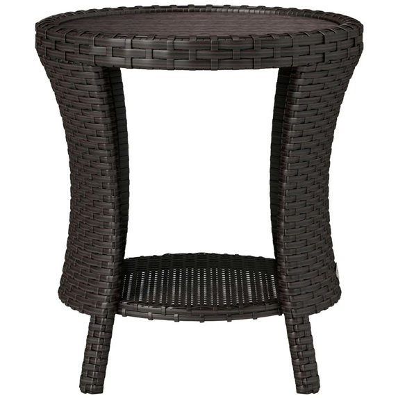 Spaco 18" Wicker Coffee Table, PE Rattan Patio Side Table with 2-Tier Storage, Composite Wood Top, Coffee Table for Outdoor, Mixed Brown