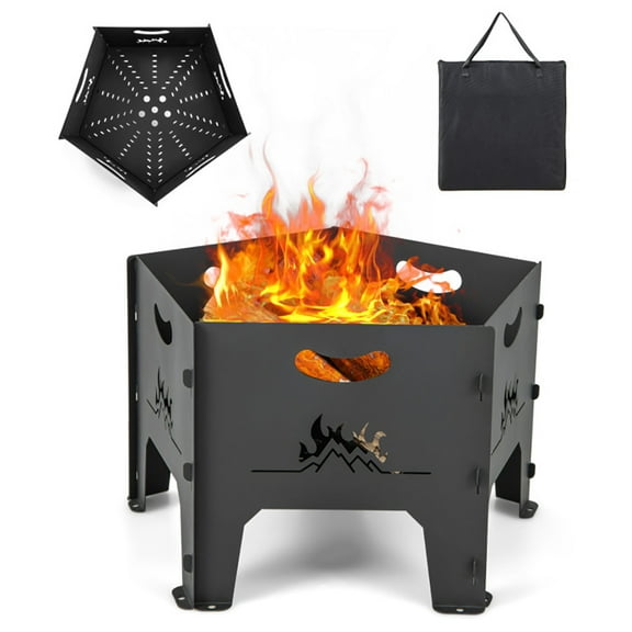 Spaco 19 Inches Collapsible Portable Plug Fire Pit with Storage Bag, Outdoor Fire Pit for Outdoor, Outside Patio Deck and Garden