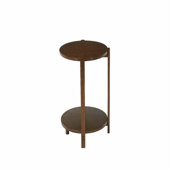 Spaco 19" Round Solid Wood Side Table, 19" Compact Round Silhouette, Retro Distressed Finish, Dual-Tier Storage Shelves, for Living Room/Bedroom, Brown