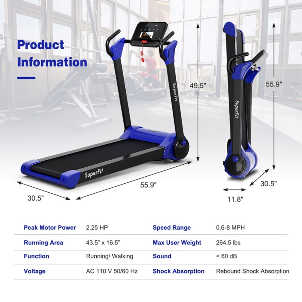 Navy Blue Foldable Electric Treadmill with LED Display