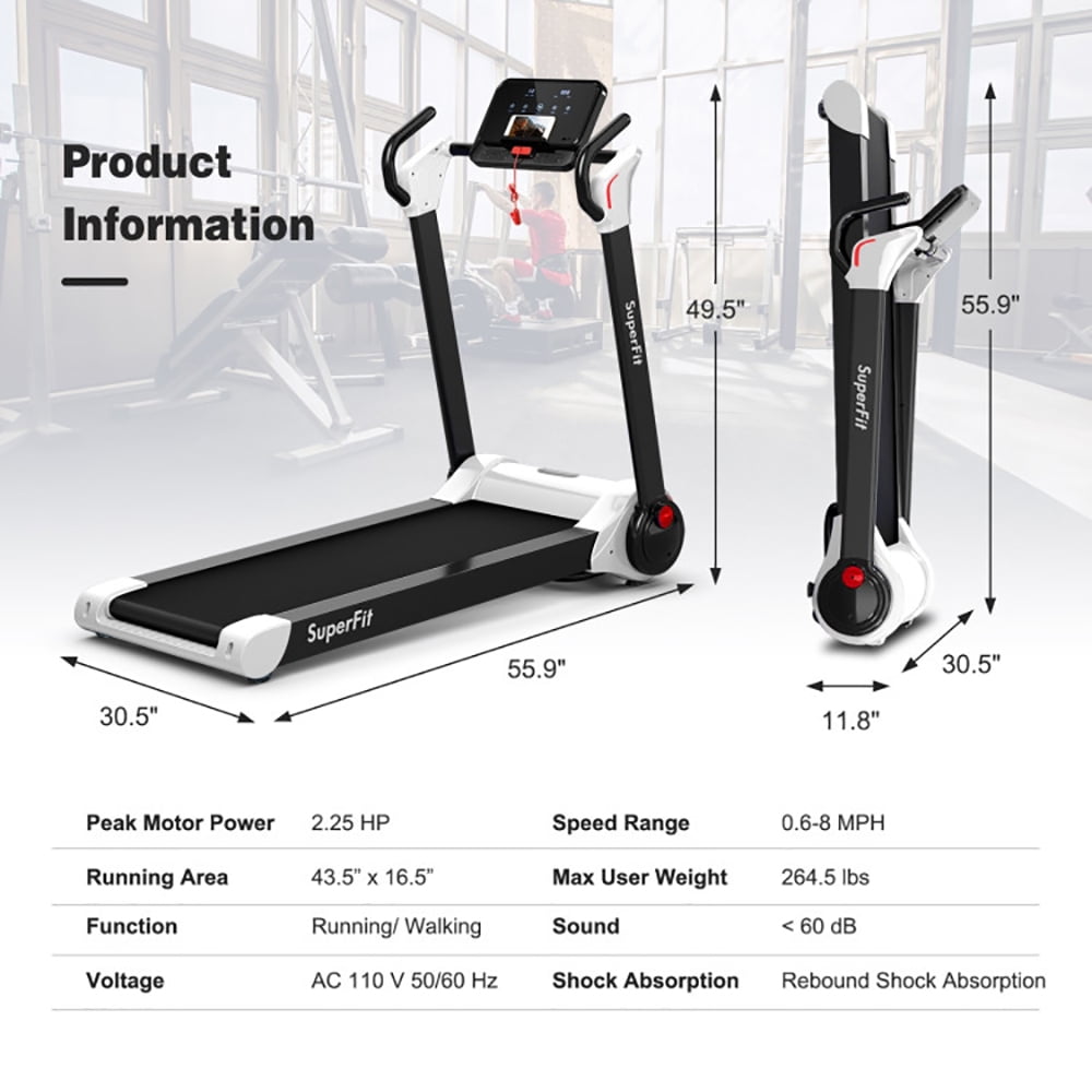 Spaco 2.25 HP Electric Motorized Folding Running Treadmill Machine with LED Display-White, Home Fitness Equipment for Walking & Running , Cardio Exercise Machine, Preset and Adjustable Programs