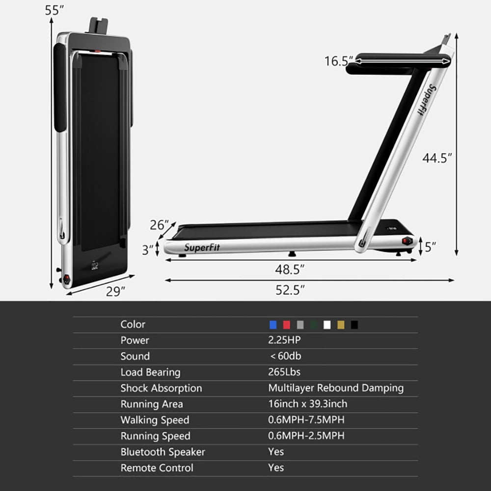 Spaco 2.25HP 2 in 1 Folding Treadmill with APP Speaker Remote Control-Silver, Home Fitness Equipment for Walking & Running , Cardio Exercise Machine