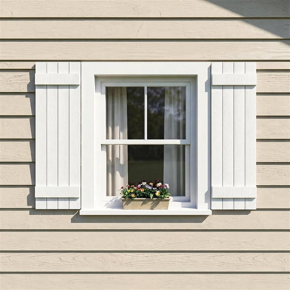 Spaco 2-Horizontal-Bar Exterior Louvered Shutters, Weather-Resistant Polypropylene, Easy DIY Installation, Vinyl/Brick Compatible, 14"W×25"H, White