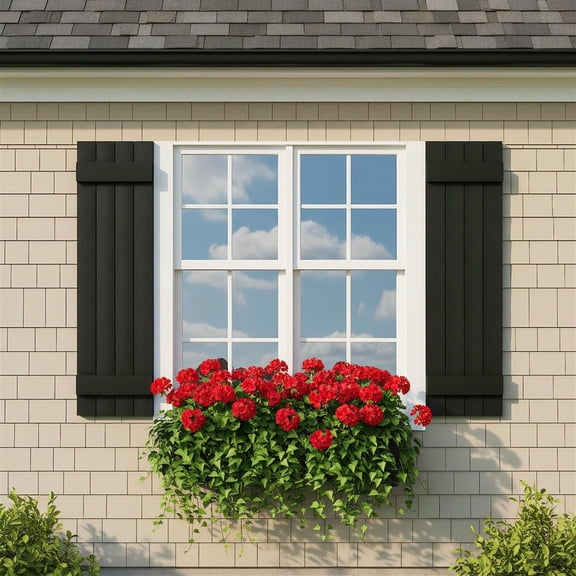Spaco 2-Horizontal-Bar Exterior Louvered Shutters, Weather-Resistant Polypropylene, Easy DIY Installation, Vinyl/Brick Compatible, 14"W×47"H, Black