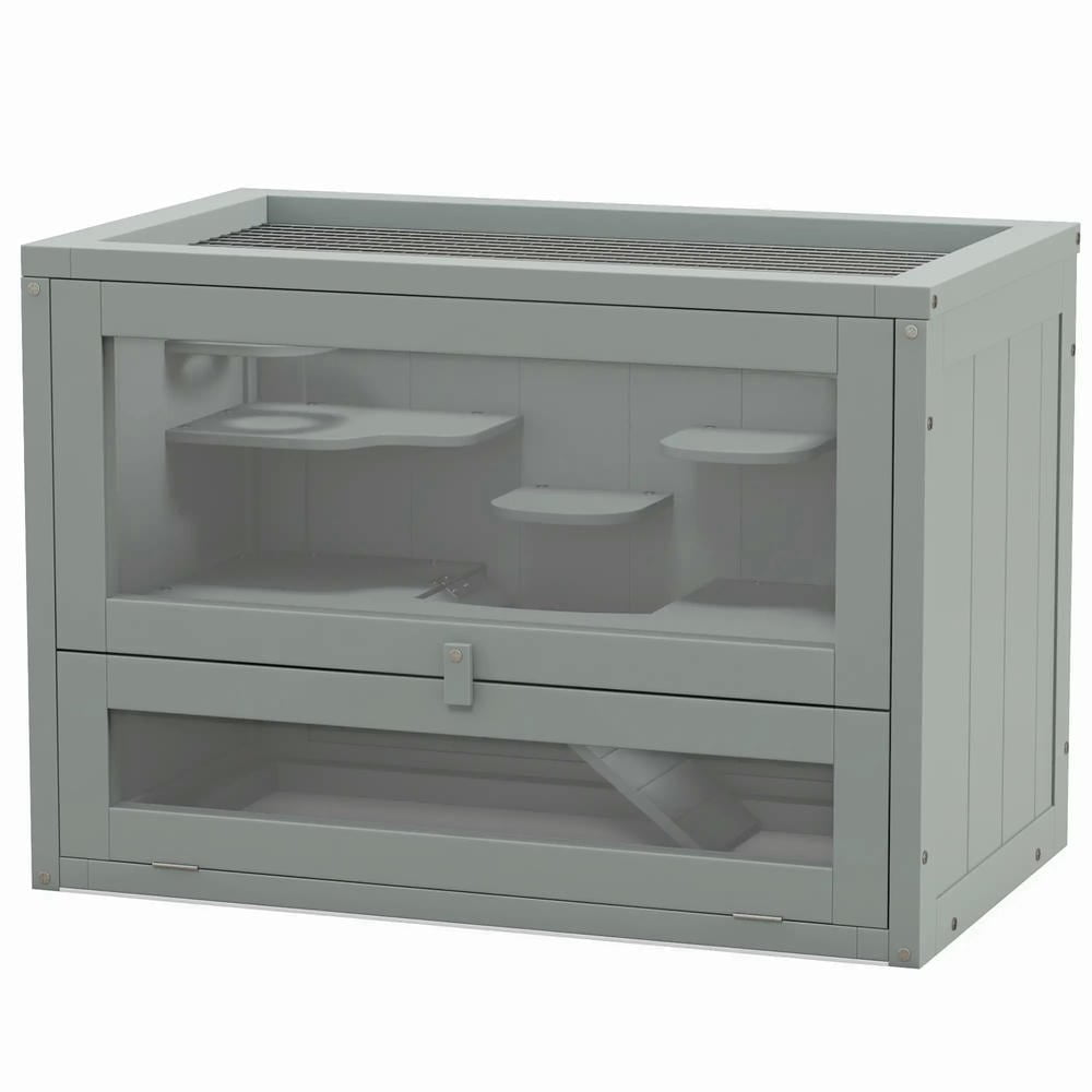 Spaco 2-Level Hamster Cage with Openable Top, Door, Shelf, Ladder, Small Animals Cage, Gray