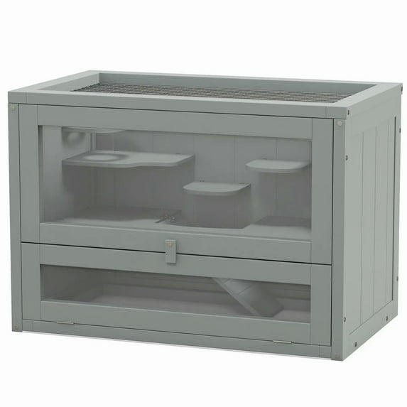Spaco 2-Level Hamster Cage with Openable Top, Door, Shelf, Ladder, Small Animals Cage, Gray