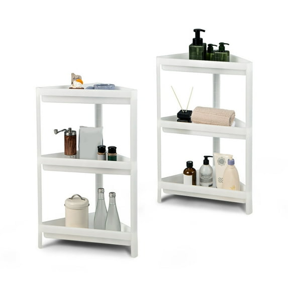 Spaco 2 Pack 3-Tier Detachable Floor Corner Shower Shelf with Drainage Holes-White, Storage Cart for Kitchen,Bathroom,Living Room,Office