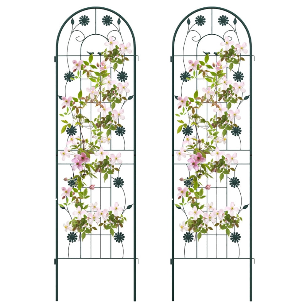 Spaco 2 Pack 71 x 20 Inch Metal Garden Trellis Rustproof Plant Support for Climbing Plants-Green, Garden Stakes Tomato Trellis for Pots