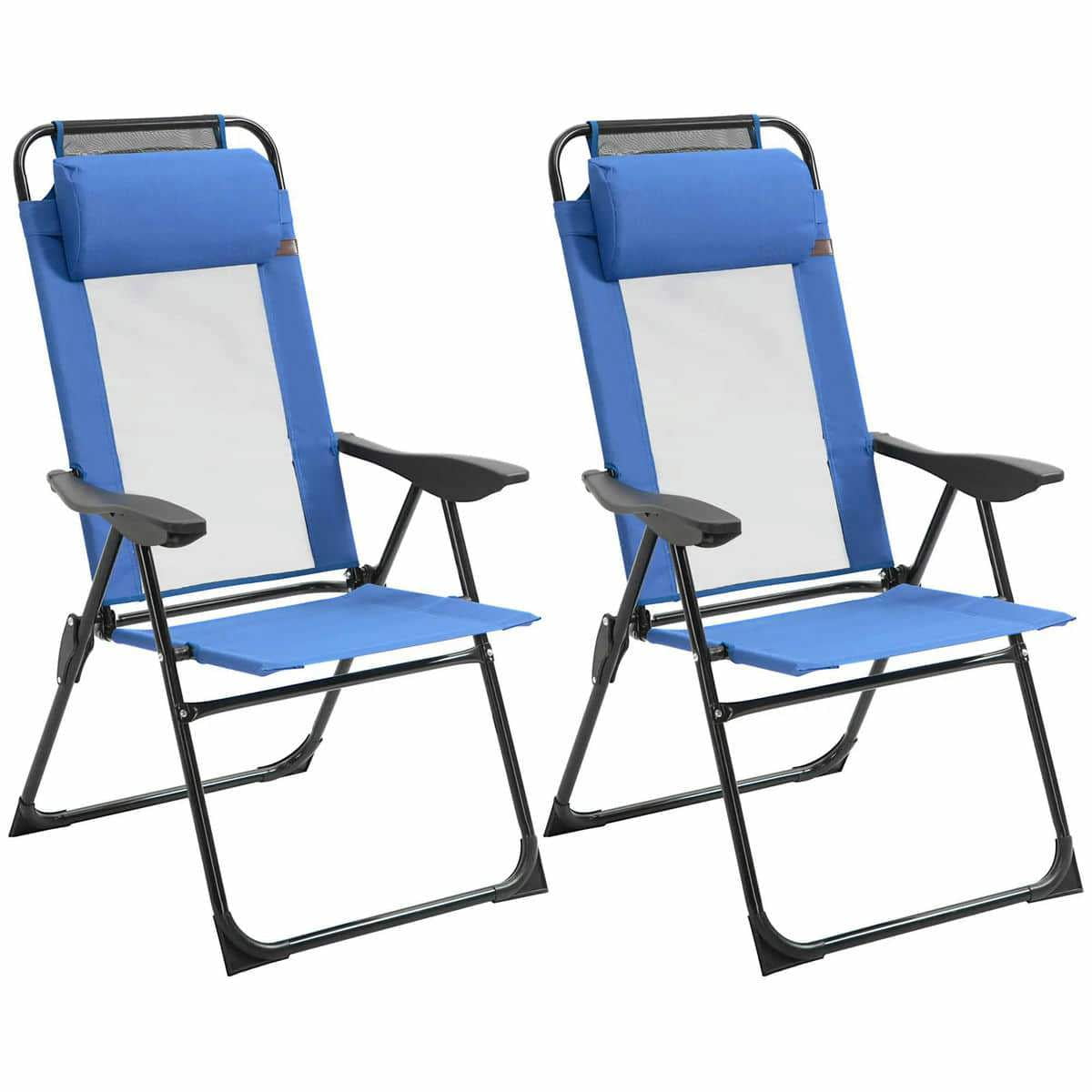Spaco 2-Pack Folding Patio Chairs, Adjustable Sling-Back Deck Seats, Removable Headrest Camping Chairs for Garden, Backyard, Lawn, Blue