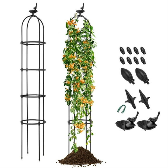 Spaco 2-Pack Garden Obelisk Trellis for Climbing Plants, Garden Tomato Cage, Decorative Rustproof Cucumber Trellis for Indoor & Outdoor, Black