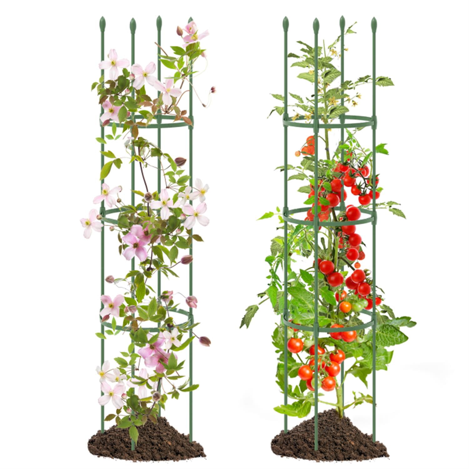 Spaco 2-Pack Garden Trellis for Climbing Plants, Garden Tomato Cage with Adjustable Height, Rustproof Cucumber Trellis for Indoor & Outdoor, Green