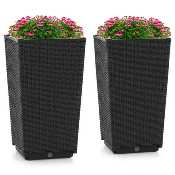 Spaco Outdoor Wicker Flower Pot Set of 2 with Drainage Hole for Porch Balcony, Outdoor Elevated Flower Box for Backyard/Patio/Gardener