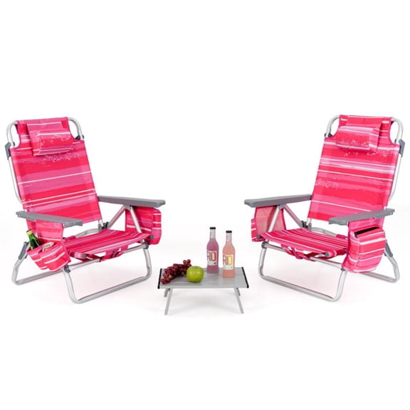 Spaco 2 Packs 5-Position Outdoor Folding Backpack Beach Table Chair Reclining Chair Set, Deck Furniture, Outdoor Patio Furniture, Folding Beach Chair-Hot Pink