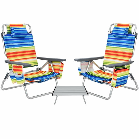 Spaco 2 Packs 5-Position Outdoor Folding Backpack Beach Table Chair Reclining Chair Set-Yellow, High Beach Chair for Adults Heavy Duty, Portable Patio Chair, Camping Chair for Yard, Garden