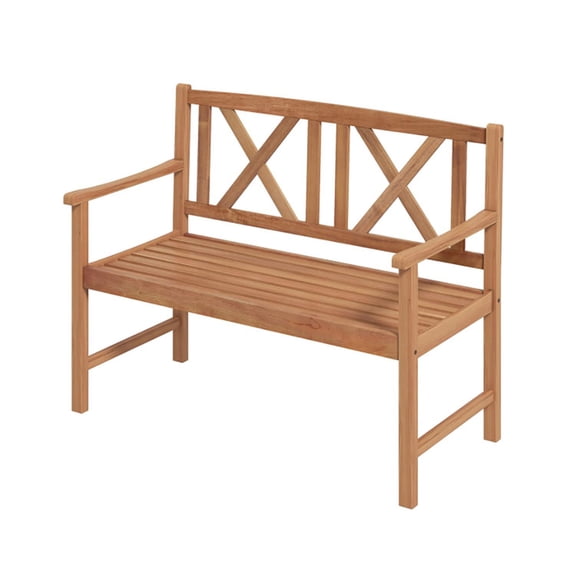 Spaco 2-Person Indoor and Outdoor Furniture Patio Teak Wood Bench with Cozy Armrest and Backrest for Garden, Balcony, Poolside, Brown