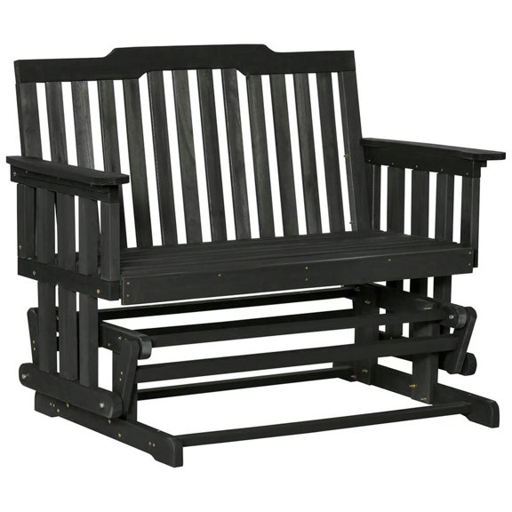 Spaco 2-Person Patio Swing Glider Bench with Quick Drying Design and Wide Armrest, Wood Rocking Chair Loveseat for Outdoor as Backyard Garden Porch, Black