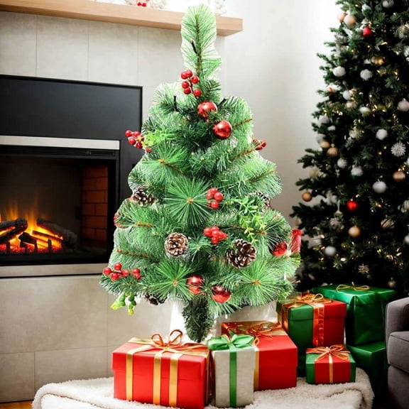 Spaco 2 Pieces 29 Inch Christmas Trees, PVC Material Lifelike Christmas Pine Tree with LED Lights and Eight Flash Modes for Indoor Holiday Decoration, Green