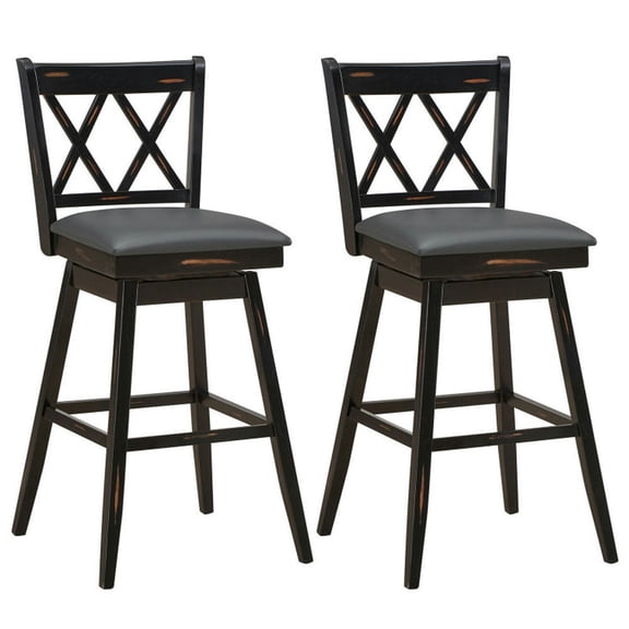 Spaco 2 Pieces 29 Inches Swivel Counter Height Barstool Set with Rubber Wood Legs-Black, Bar Height Stools, Counter Height Bar Stools for Kitchen, Dining Room