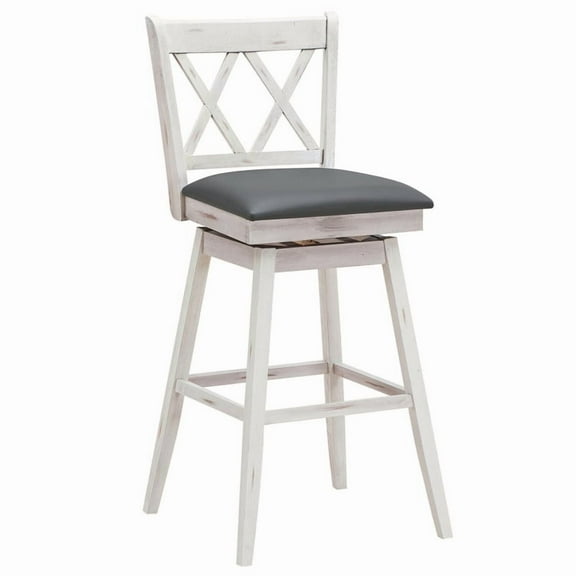 Spaco 2 Pieces 29 Inches Swivel Counter Height Barstool Set with Rubber Wood Legs-White, Bar Height Stools, Counter Height Bar Stools for Kitchen, Dining Room