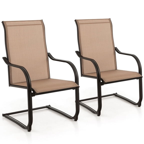 Spaco 2 Pieces C-Spring Motion Patio Dining Chairs with Breathable Fabric-Brown, Outdoor Stackable Dining Chairs for All Weather, Breathable Garden Outdoor Furniture for Backyard Deck