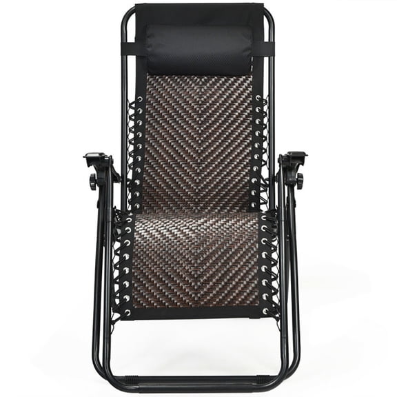 Spaco 2 Pieces Folding Patio Rattan Zero Gravity Lounge Chair-Light Brown, Oversized Padded Zero Gravity Chair, Foldable Patio Recliner with Cup Holder