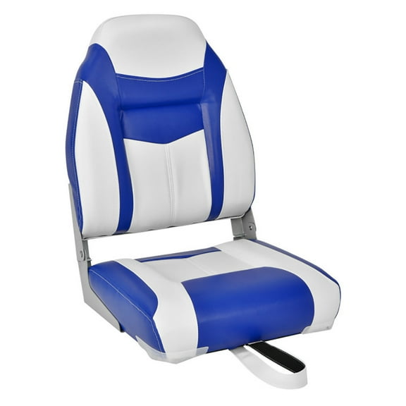 Spaco 2 Pieces High Back Folding Boat Seat Set with Sponge Cushion-Blue, Boat Captain Chair for Fishing Boat, Sightseeing Boat, Speedboat, Canoe