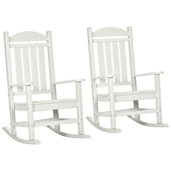Spaco 2 Pieces Outdoor Rocking Chair with Armrests, Fade-Resistant Waterproof HDPE Chair for Outdoor as Backyard, Lawn, Garden, White