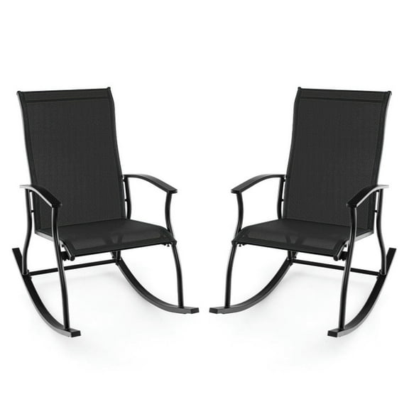 Spaco 2 Pieces Outdoor Rocking Chairs with Breathable Backrest, Patio Rocking Chair for Outdoor as Garden, Yard, Black